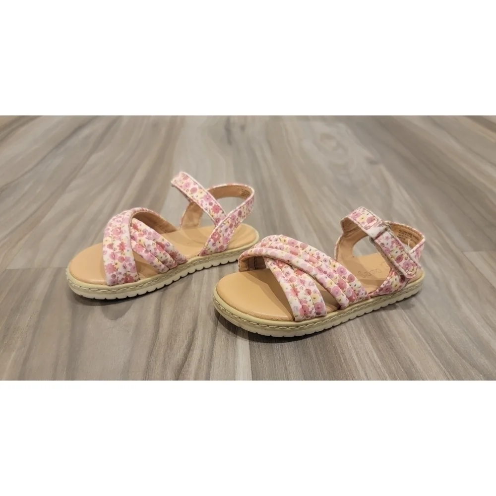 Cat & Jack Sandals pink white flowers size 7